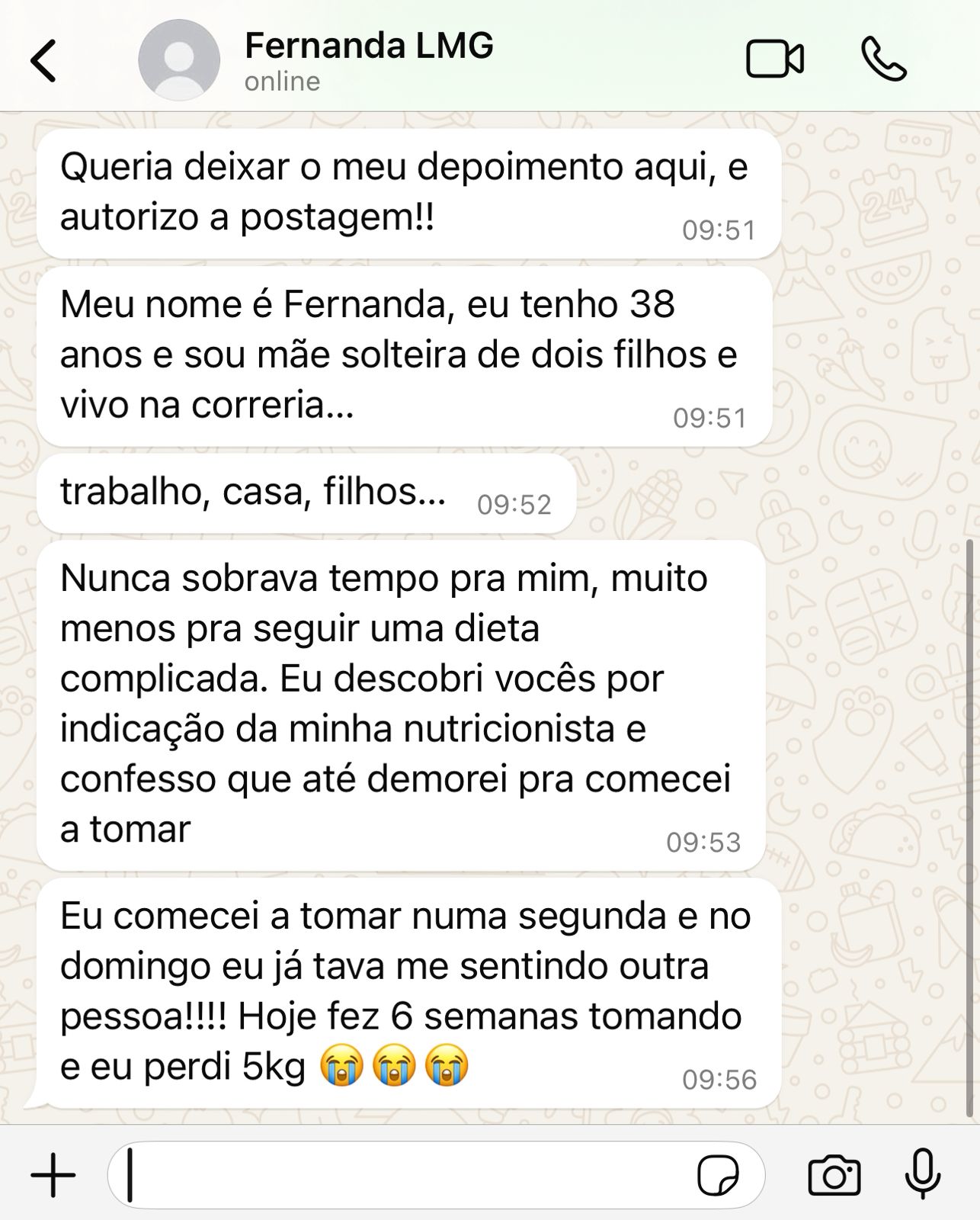 Fernanda - depoimento whatsapp