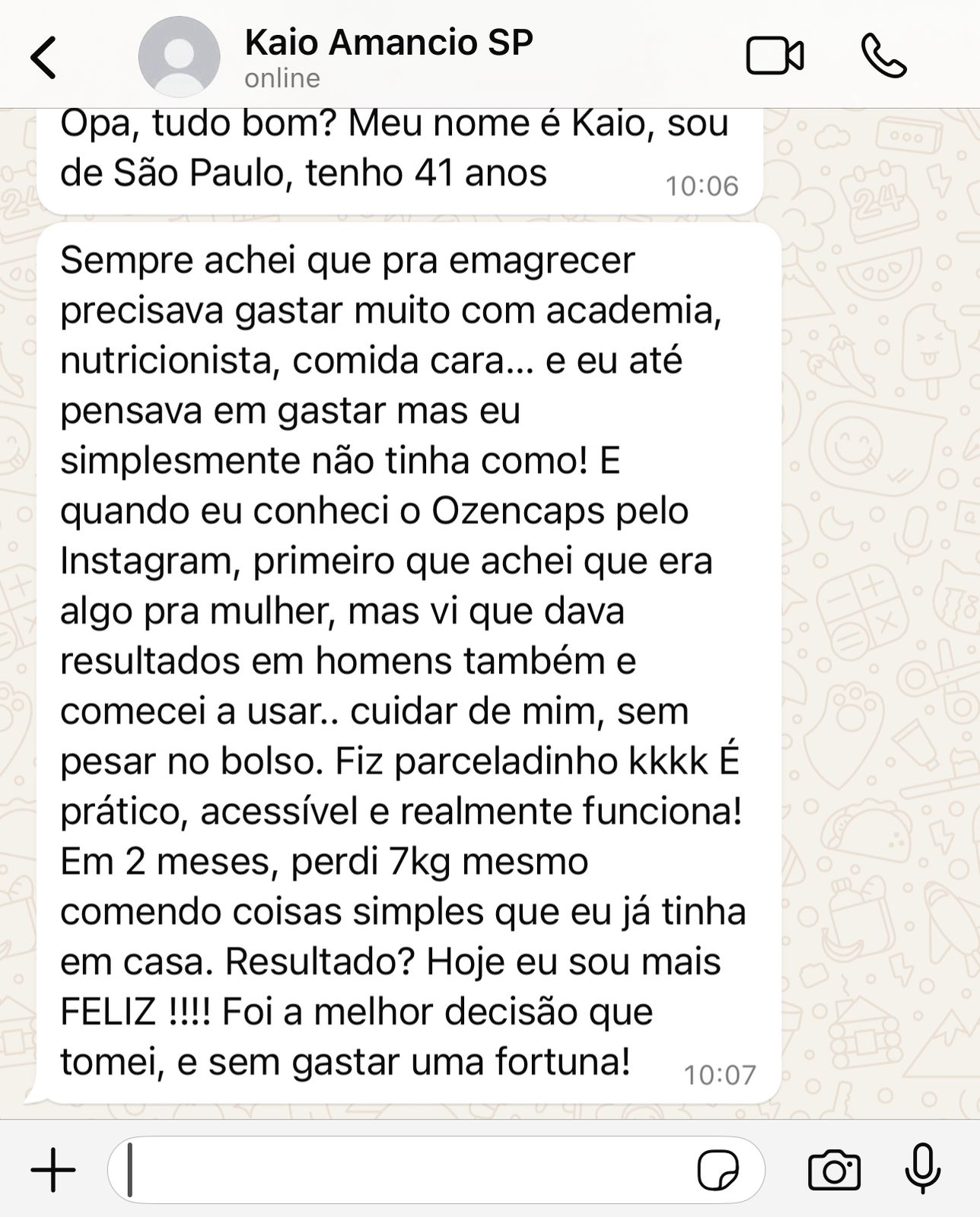 Kacio - depoimento whatsapp